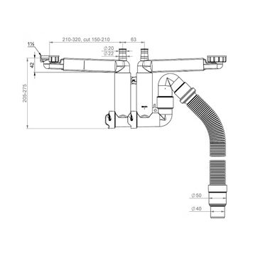 Smartloc Halb-Siphon 1½ für Spüle, Waschmaschine & Geschirrspüler, flexibles Rohr