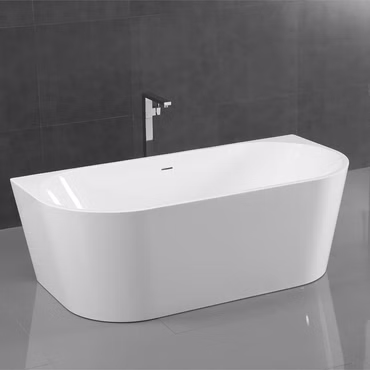 Aloni Halb-Freistehende Badewanne 170x80x60 Mittig Rundeck Acryl Weiß