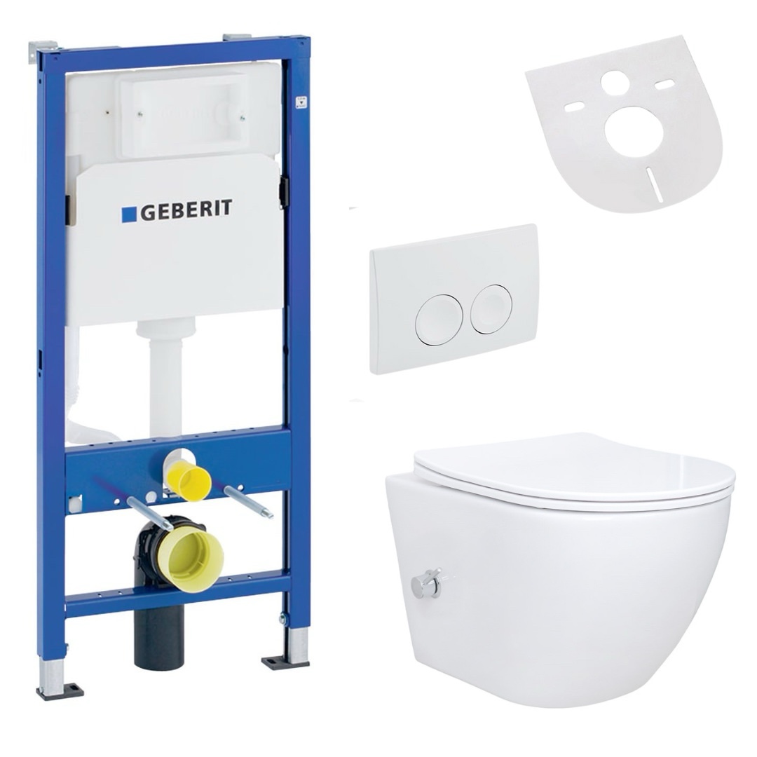 Spülrandloses Hänge WC Set mit Bidet Taharet Funktion Softclose Sitz und Drückerplatte mit Geberit UP100 Vorwandelement