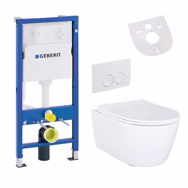 WC-Komplettset Weiß mit Belvit Hänge WC Keramik und Softclose Sitz passend für Geberit UP100 Vorwandelement wandhängend
