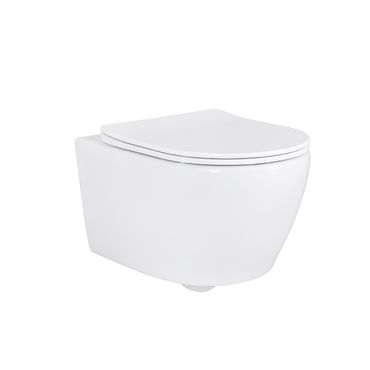 Belvit Hänge WC Set spülrandlos mit Softclose WC Sitz und Geberit UP100 Vorwandelement aus Keramik für Wandmontage