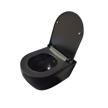 Belvit Wand WC Set spülrandlos Schwarz matt mit Taharet Bidet, Softclose Sitz und Geberit UP100 Vorwandelement Keramik