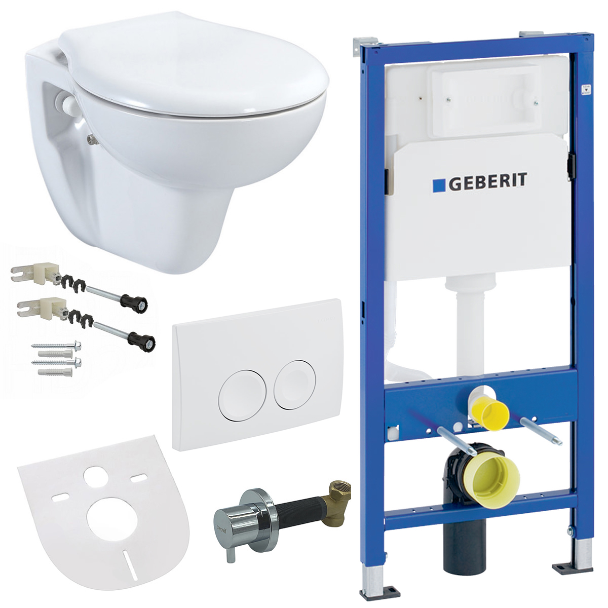 Belvit Hänge WC Set Weiß spülrandlos mit Taharet Bidet Softclose WC Sitz Geberit UP100 Vorwandelement waagerechter Abgang