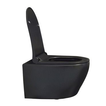 Belvit Wand WC Set spülrandlos Schwarz matt mit Softclose WC Sitz und Geberit UP100 Vorwandelement Keramik