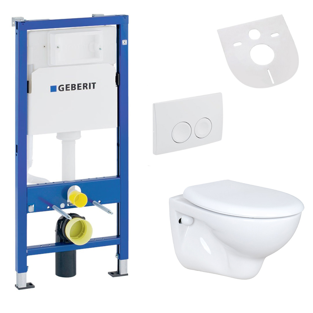 Belvit Wand WC Set Weiß mit Softclose WC Sitz und Geberit UP100 Vorwandelement aus Keramik
