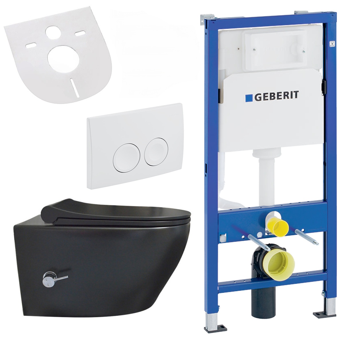 Belvit Wand WC Set spülrandlos Schwarz matt mit Taharet Bidet Warm-Kaltwasser Softclose passend für Geberit UP100