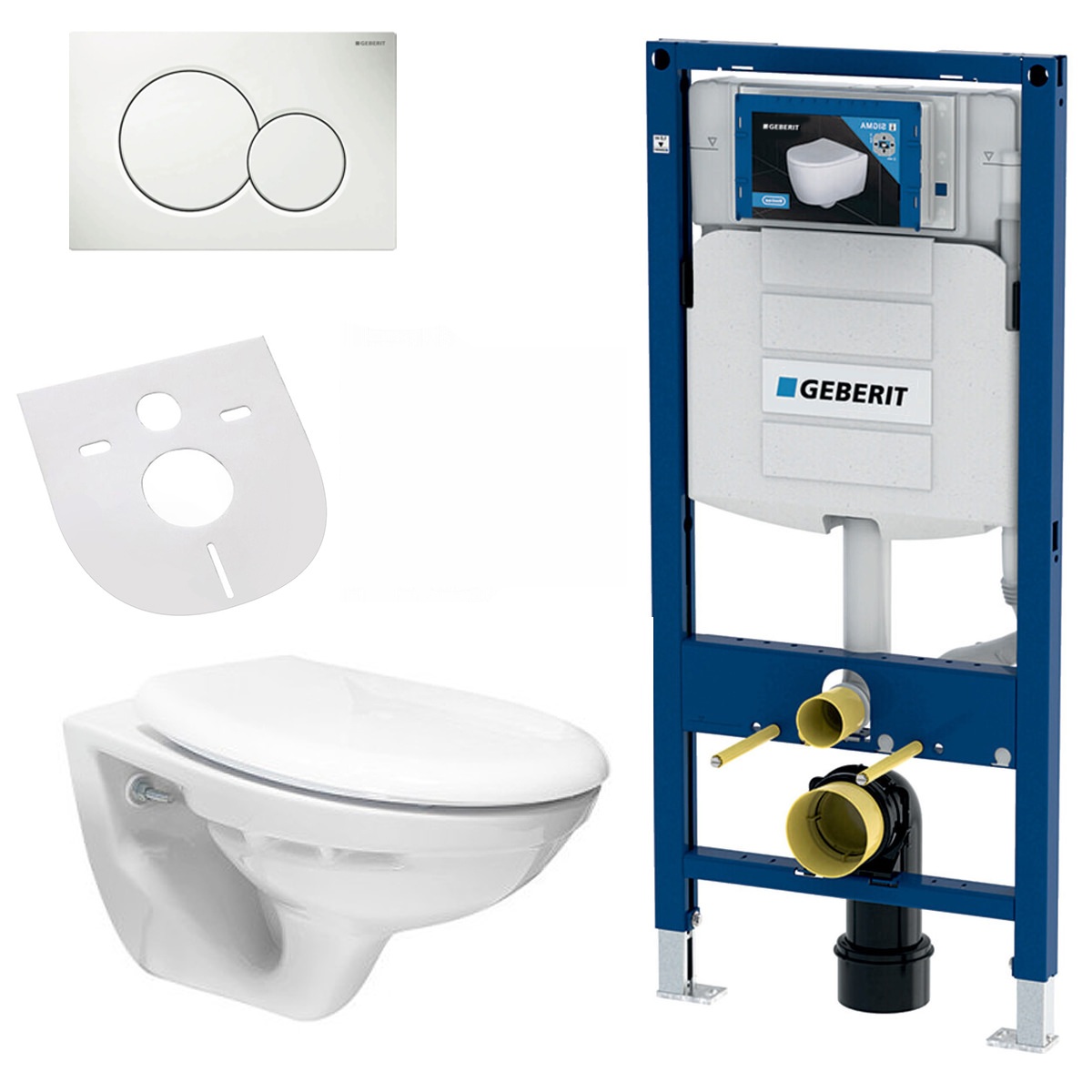 Belvit Hänge WC Set Weiß spülrandlos mit Softclose Sitz, Geberit UP100, Schallschutz und Betätigungsplatte