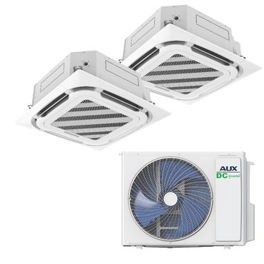 AUX Klimaanlage Set mit 2x 18000 BTU (je 5,3 kW) Kassettengeräten und 36000 BTU (10,5 kW) Außengerät R32 Weiß