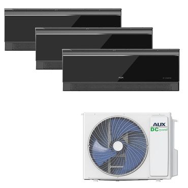 AUX Multi Split Klimaanlage Set 27000 BTU (7,9 kW) Außengerät + 3x 9000 BTU (je 2,6 kW) Wandgerät WLAN R32 Hochglanz Schwarz