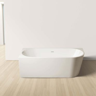 Belvit Halb-Freistehende Eckbadewanne Links Acryl Weiß glänzend mit Ablaufgarnitur & Click-Waste 170x78 cm