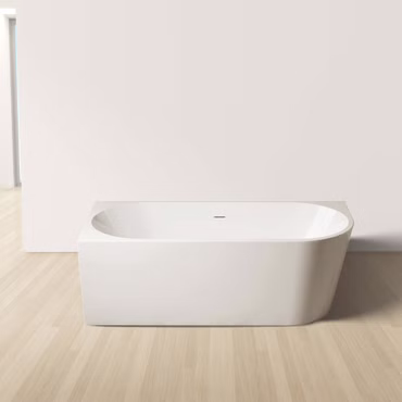 Belvit Halb-Freistehende Eckbadewanne Links Acryl Weiß glänzend mit Ablaufgarnitur & Click-Waste 170x78 cm
