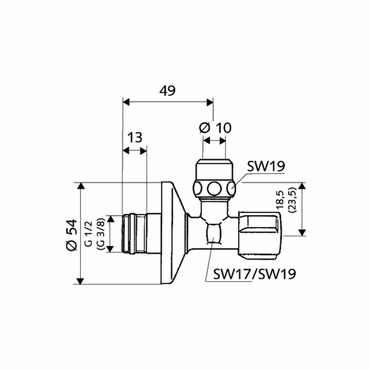 Schell Eckventil COMFORT 1/2" mit Regulierfunktion und ASAG easy Gewinde G 3/8 Abgang, verchromt, Trinkwasser-konform
