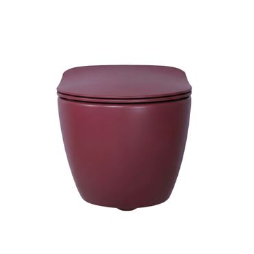 Creavit Rimoff WC Set Wand WC Beere randlos antibakteriell mit Softclose WC Sitz Duroplast Inox