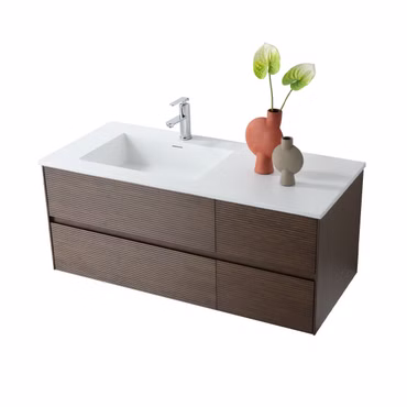Waschtisch mit Ablagefläche 120 cm mattweiß Becken links mit Überlauf Mineralguss