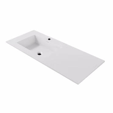 Waschtisch mit Ablagefläche 120 cm mattweiß Becken links mit Überlauf Mineralguss