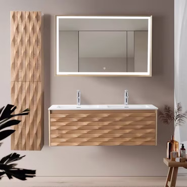 BELVIT Doppelwaschbecken 120 cm mattweiß Mineralguss Slim 1,6 cm mit Überlauf und 2 Hahnlöchern Rechteck