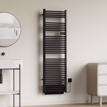 BELVIT elektrischer Handtuchtrockner mit Gebläse Thermostat 2000 W 184x54 cm Schwarz IP44 programmierbar