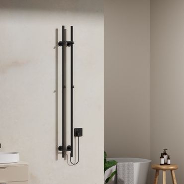 BELVIT elektrischer Handtuchtrockner doppelt 150 cm matt schwarz mit Timer 120W 2 Heizstufen 4 Haken