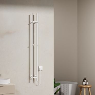 BELVIT elektrischer Handtuchtrockner doppelt 150 cm weiß glänzend mit Timer 120W 2 Heizstufen 4 Haken