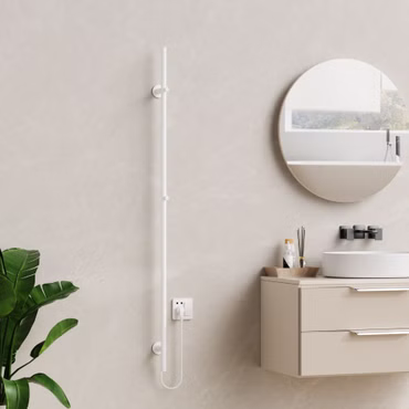 BELVIT elektrischer Handtuchtrockner einzeln 150 cm weiß glänzend mit Timer 60W 2 Heizstufen 2 Haken