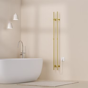 BELVIT elektrischer Handtuchtrockner doppelt 150 cm gold gebürstet mit Timer 120W 2 Heizstufen 4 Haken