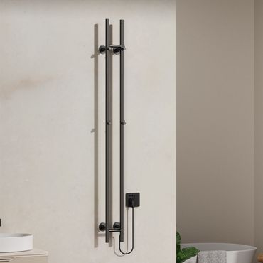 BELVIT elektrischer Handtuchtrockner doppelt 150 cm dunkelgrau mit Timer 120W 2 Heizstufen 4 Haken