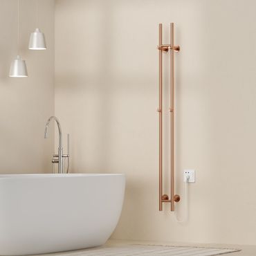 BELVIT elektrischer Handtuchtrockner doppelt 150 cm Kupfer gebürstet mit Timer 120W 2 Heizstufen 4 Haken