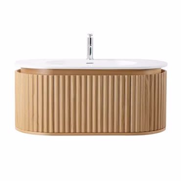BELVIT Isara Waschtischunterschrank 100cm Badezimmer Schublade Grifflos Softclose Eiche Natur Multiplex Eschenfurnier