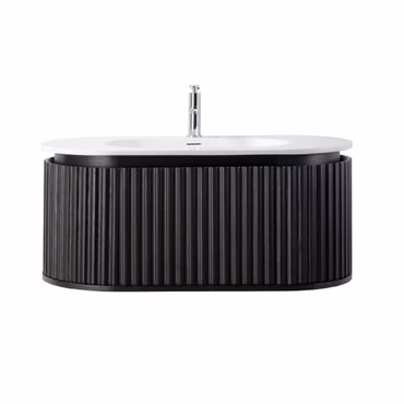 BELVIT ISARA Waschtischunterschrank 100cm Badezimmer Schublade Grifflos Softclose Schwarz Multiplex Eschenfurnier