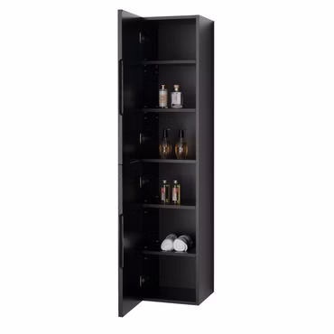 BELVIT ISARA Hochschrank 160cm 2 Türen Grifflos Softclose Reversibel Schwarz Multiplex Eschenfurnier