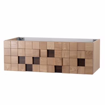 MOVEA Waschtischunterschrank 120cm 1 Schublade Grifflos Softclose Helle Eiche Blockmuster Multiplex Eschenfurnier
