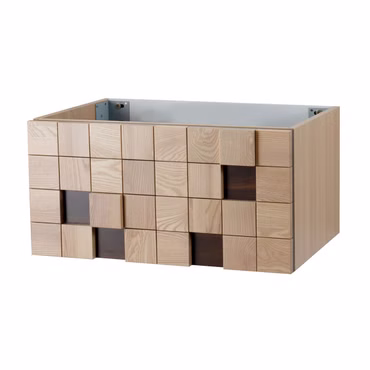 MOVEA Waschtischunterschrank 80cm 1 Schublade Grifflos Softclose Helle Eiche Blockmuster Multiplex Eschenfurnier