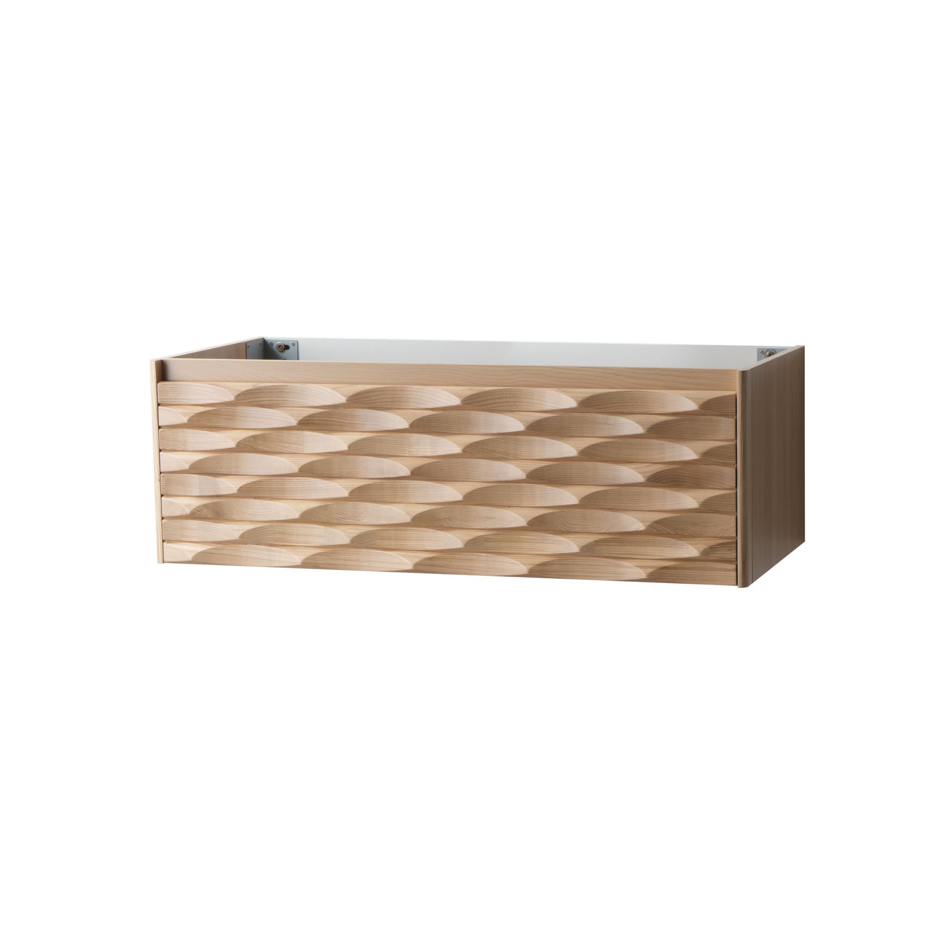 BELVIT ARGENA Waschtischunterschrank 120cm 1 Schublade Grifflos Softclose Helle Eiche Wellenmuster Multiplex Eschenfurnier
