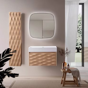 BELVIT ARGENA Waschtischunterschrank 79x40x52cm 1 Schublade Grifflos Softclose Helle Eiche Multiplex Eschenfurnier