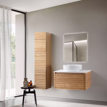 BELVIT VESTRA Waschtischunterschrank 80cm 1 Schublade Grifflos Softclose Nussbaum Multiplex Eschenfurnier