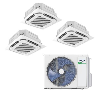 AUX Klimaanlage Set mit 3x 12000 BTU (je 5,3 kW) Kassettengeräten und 36000 BTU (10,5 kW) Außengerät R32 Weiß