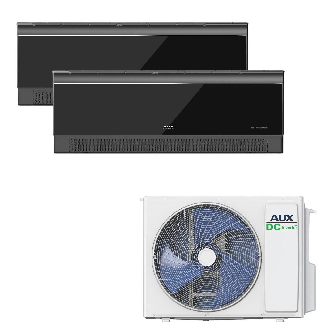AUX Multi Split Klimaanlage Set 27000 BTU (7,9 kW) Außengerät + 2x 12000 BTU (je 3,5 kW) Wandgerät WLAN R32 Hochglanz Schwarz