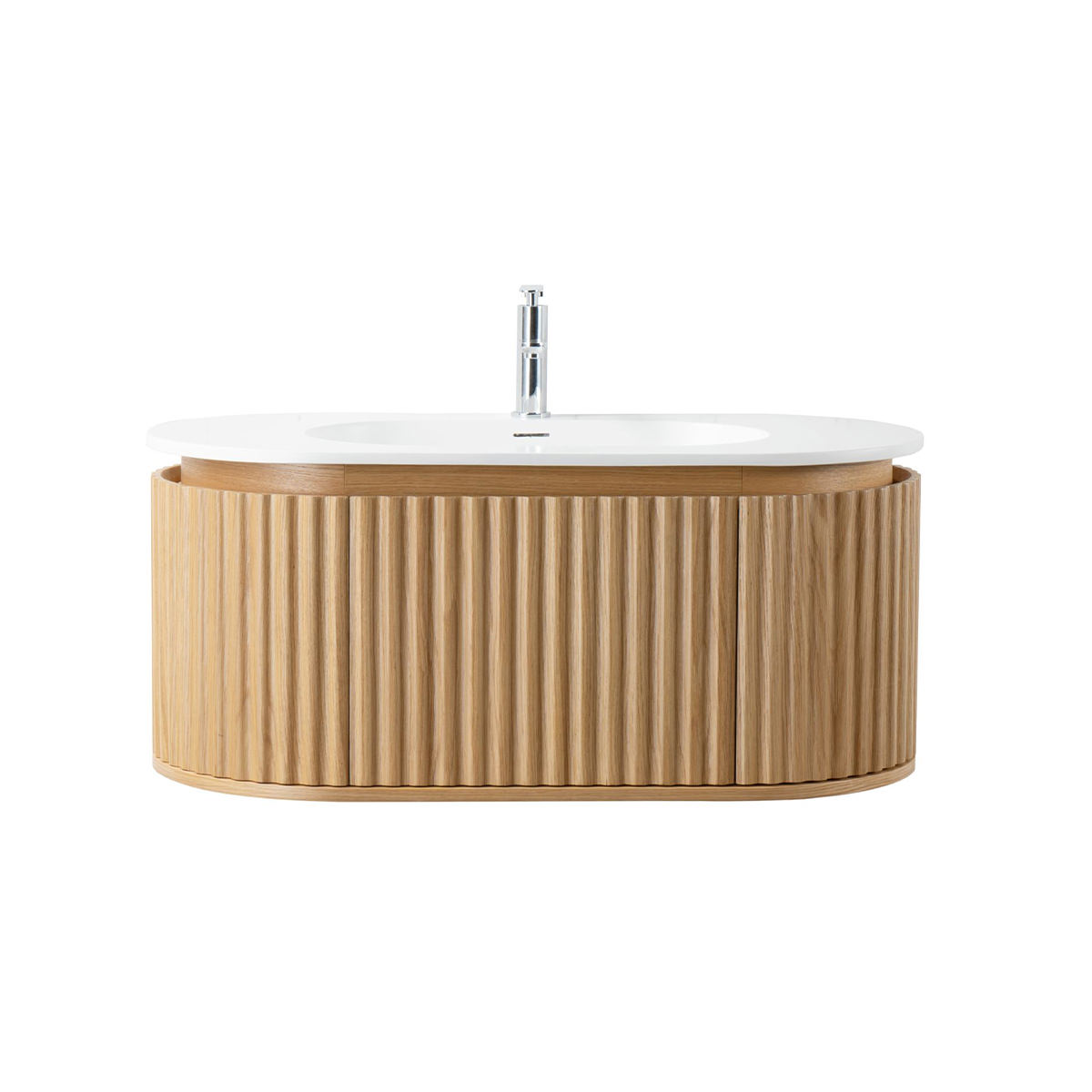 Waschtischunterschrank-Set ISARA 100 cm Waschtisch mattweiß Mineralguss mit Unterschrank Eiche Natur