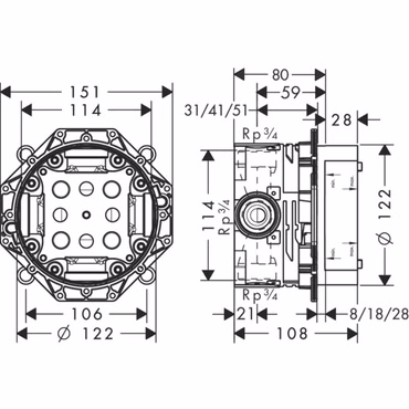Hansgrohe iBox universal Grundkörper 01800180 für alle Wannen-,Brausen-und Thermostat-Fertigsets
