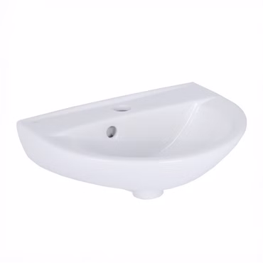 Waschbecken Komplettset Rosmarin 45 cm mit Hansgrohe Armatur und Ablaufgarnitur und Belvit Vorwandelement Siphon Schell Eckventil