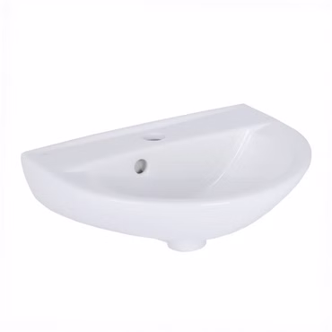Waschbecken Komplettset Rosmarin 45 cm mit Hansgrohe Armatur Ablaufgarnitur und Belvit Siphon + Schell Eckventil schwarz