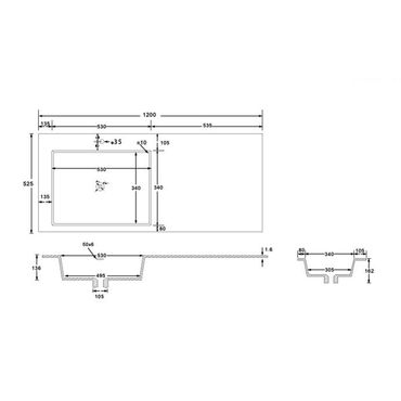 Waschbecken Set WONDA SQUARE SLIM 120 cm mit MAGNOLIA Unterschrank Eiche mattweiß mit Softclose
