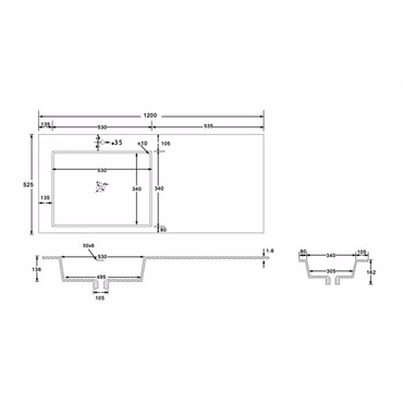 Waschbecken Set WONDA SQUARE SLIM 120 cm mit MAGNOLIA Unterschrank Eiche mattweiß mit Softclose