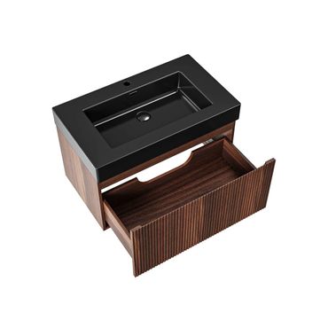 Waschbecken Set BELVIT 80 cm Mattschwarz mit Unterschrank Wenge Softclose Schublade