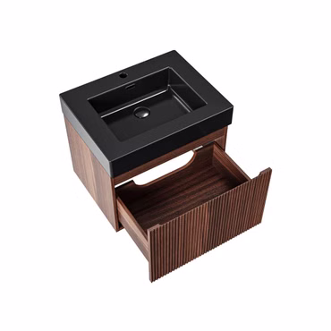 Waschbecken Set BELVIT 60 cm Mattschwarz mit Unterschrank Wenge Softclose Schublade