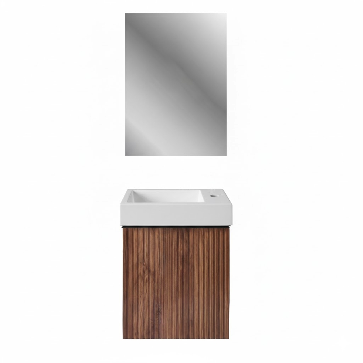 BELVIT Waschbecken Set 40 cm Weiß glänzend mit Waschtischunterschrank Nussbaum rechts platzsparend modern