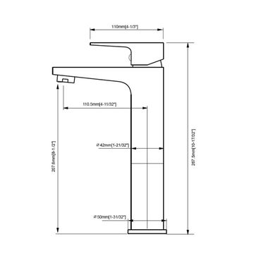 Belvit erhöhte Waschtischarmatur Chrom aus Messing mit Neoperl Luftsprudler und PVD Oberfläche für Aufsatzwaschbecken