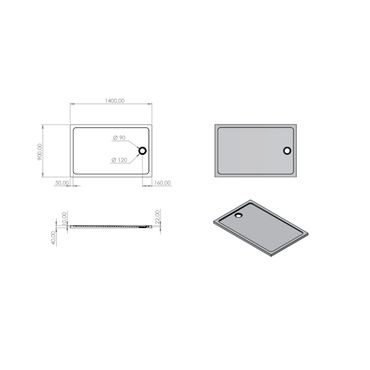 Belvit Duschwanne 140x90 cm aus Acryl rechteckig flach modern weiß