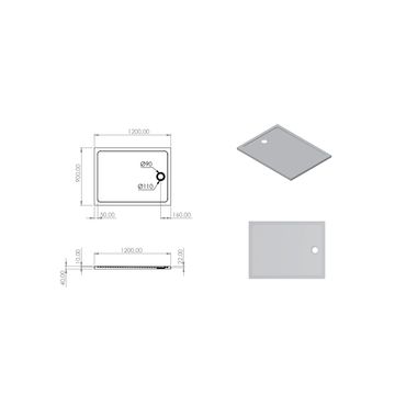 Belvit Duschwanne 120x90 cm aus Acryl rechteckig flach modern weiß