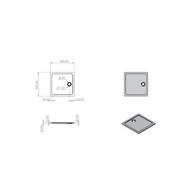 Belvit Duschwanne 80x80 cm aus Acryl quadratisch flach modern weiß